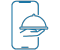 Icon of phone with food dish sticking out. Order Online on your smartphone.