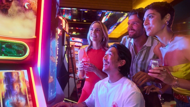 group of people on a slot machine