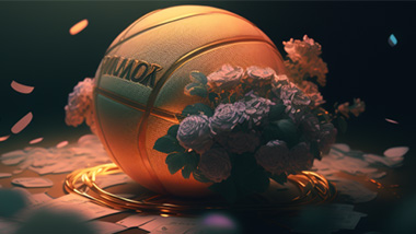 a basketball surrounded by cash and flowers