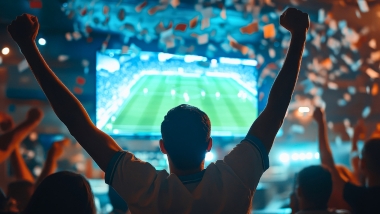 Fan cheering at a television